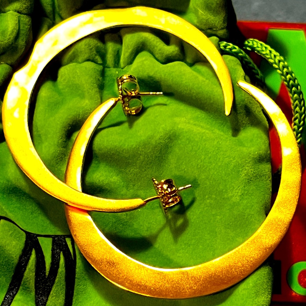 Robert Lee Morris 18K Gold Plated Brass Hammered Crescent Moon 2 Inch Hoops